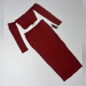 Chic Burgundy Women's Terracotta Burgundy Skirt Set